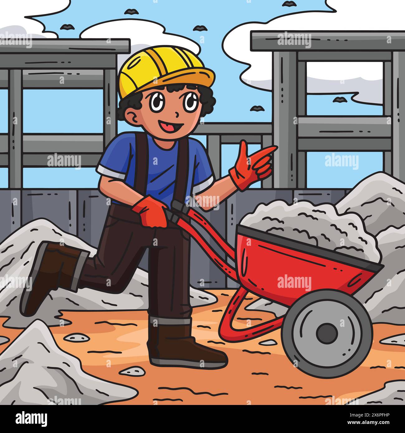 Construction Worker and a Wheelbarrow Colored Stock Vector Image & Art ...
