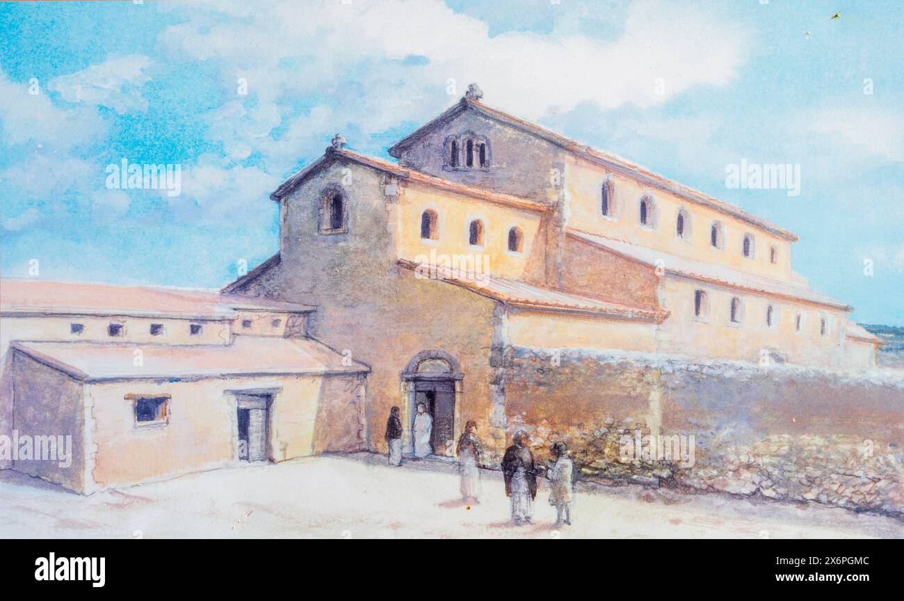 hypothetical reconstruction of the Basilica of Son Peretó of Paleochristian cult, E.R. Barkman, Manacor, Mallorca, Balearic Islands, Spain. Stock Photo