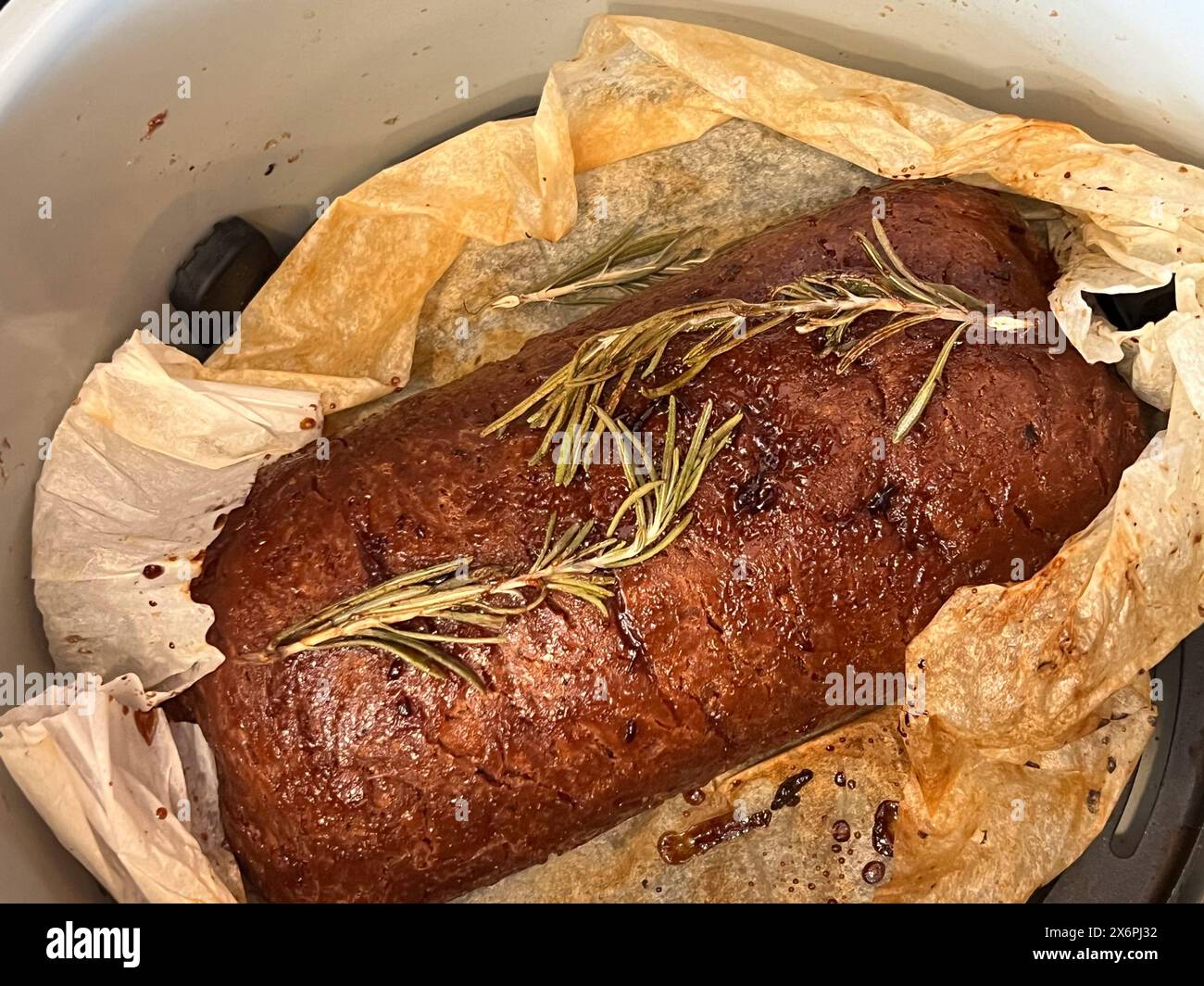 The process of making seitan plant based meat alternative. Air fried