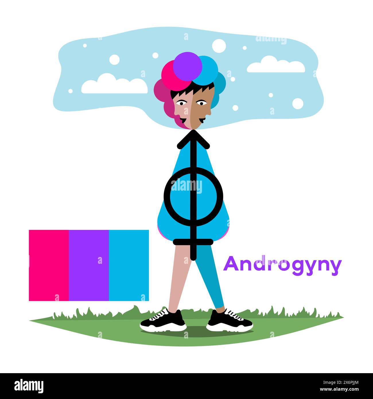 Androgyny symbol. People androgyne, symbol and flag of androgynes. Stock Vector
