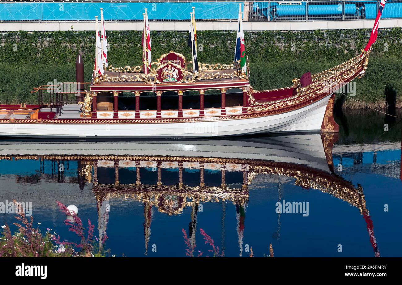 Close-up of Gloriana on display in the River Lea,  during the 2012 London Paralympic Games, Stratford Stock Photo