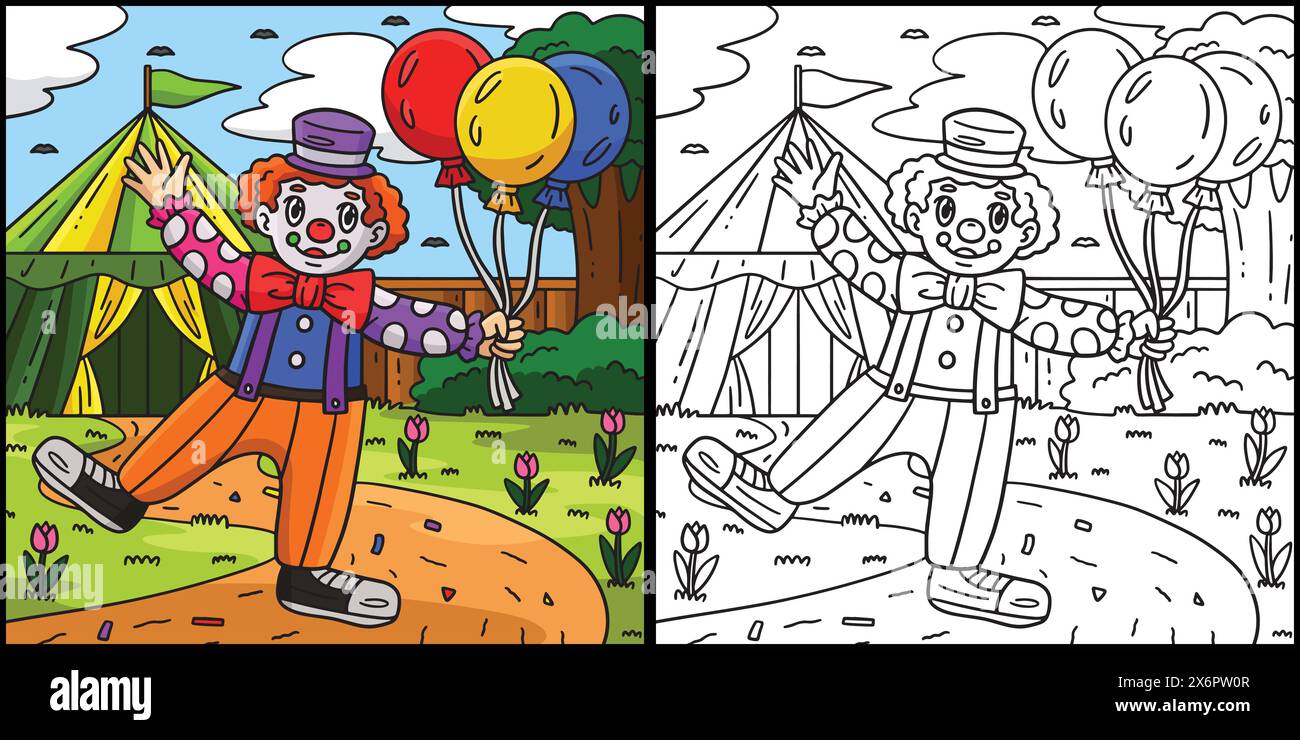Circus clown coloring page for kids hi-res stock photography and images ...