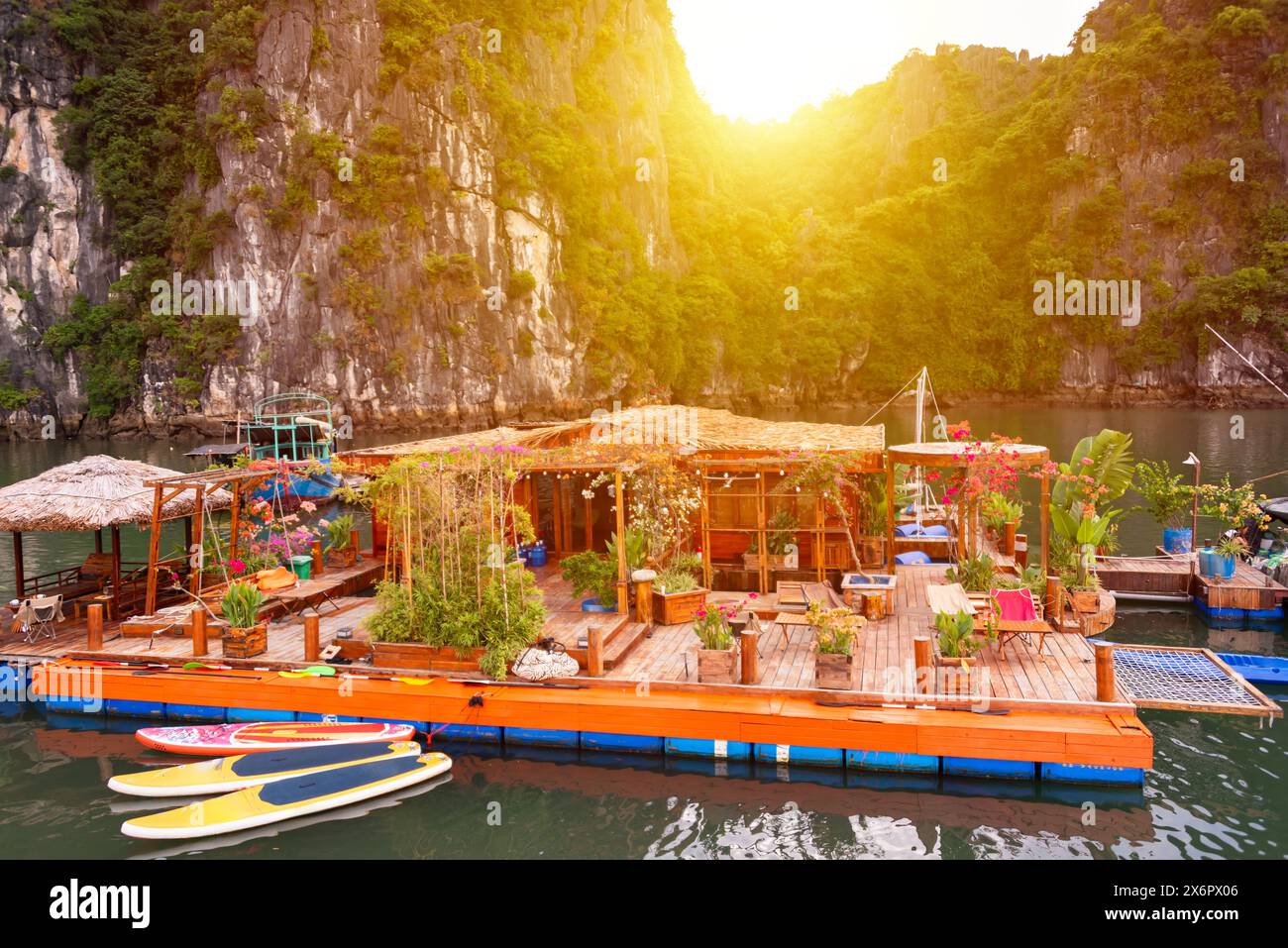 Floating village in sea bay in Vietnam Stock Photo - Alamy