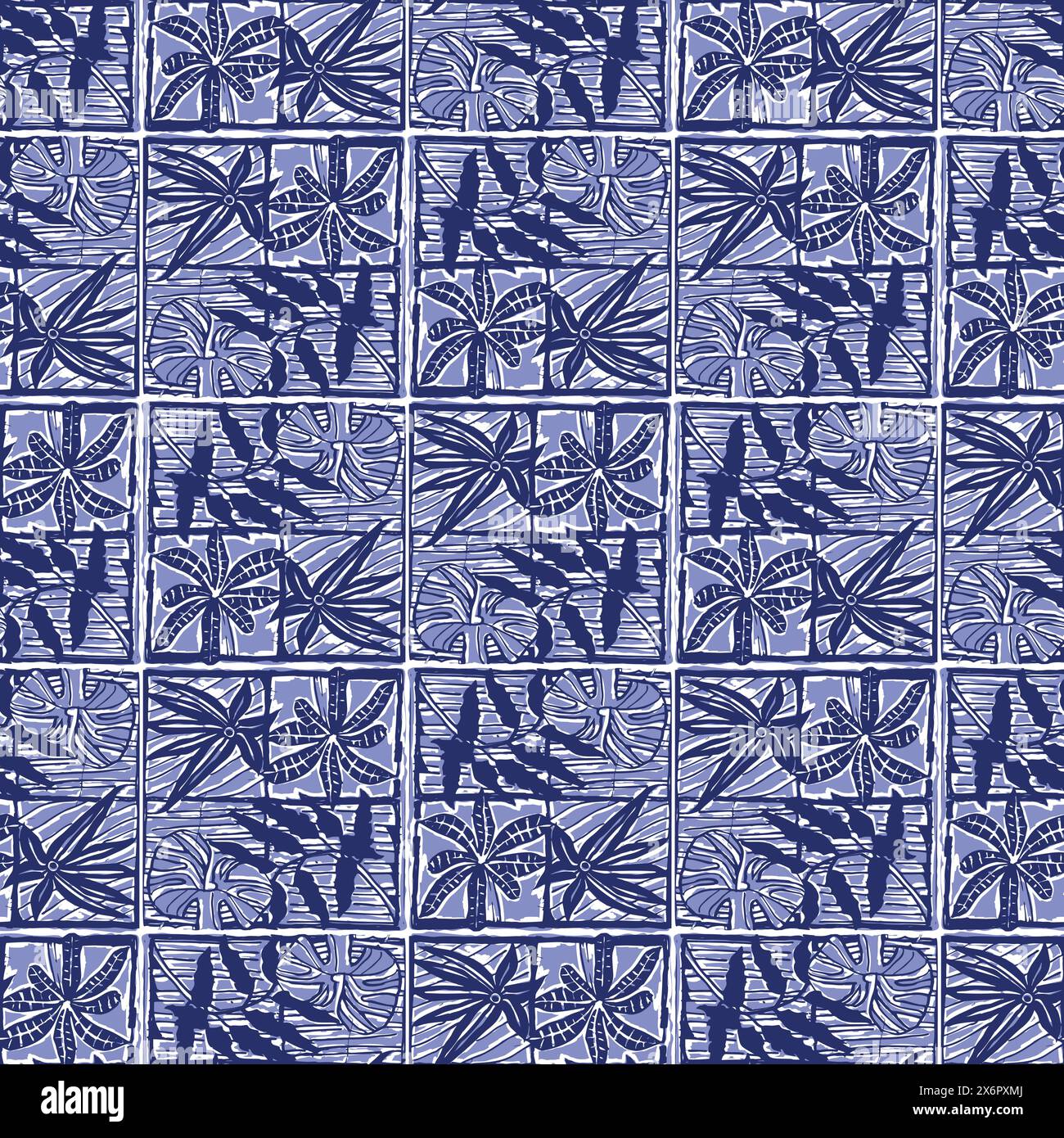 Indigo blue Japanese block print effect pattern. Seamless hand made ...