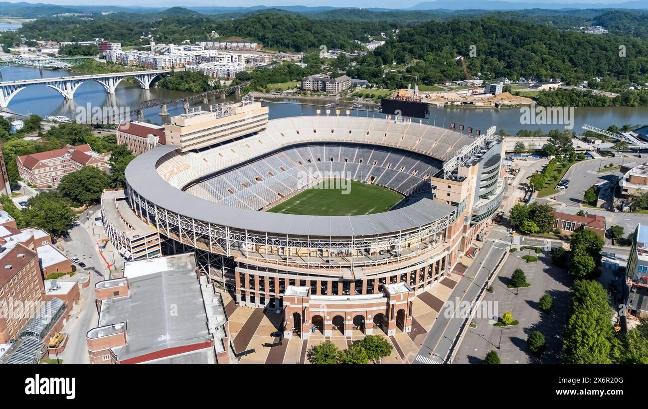 An aerial view of Neyland Stadium reveals a massive, iconic structure ...