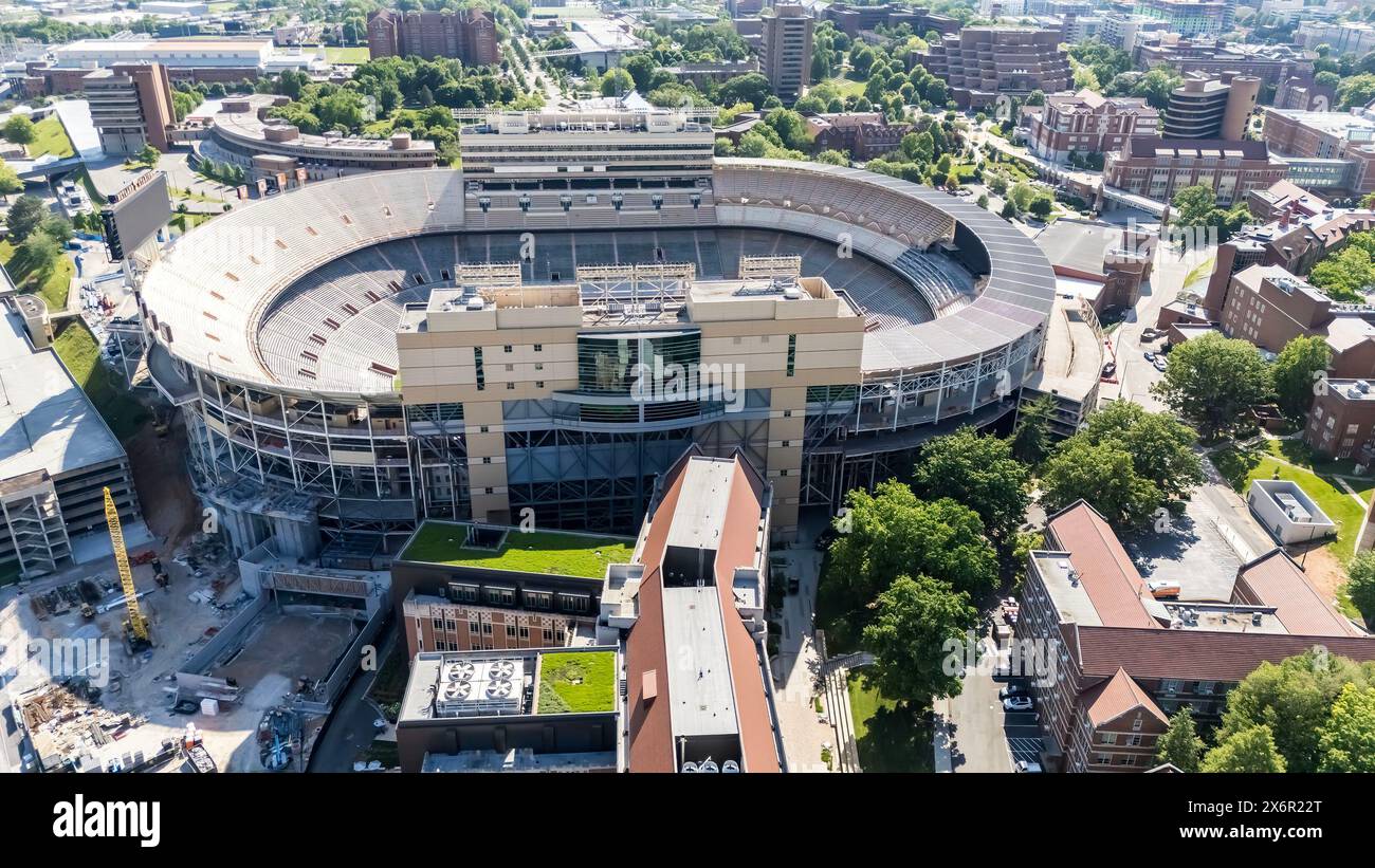 An aerial view of Neyland Stadium reveals a massive, iconic structure