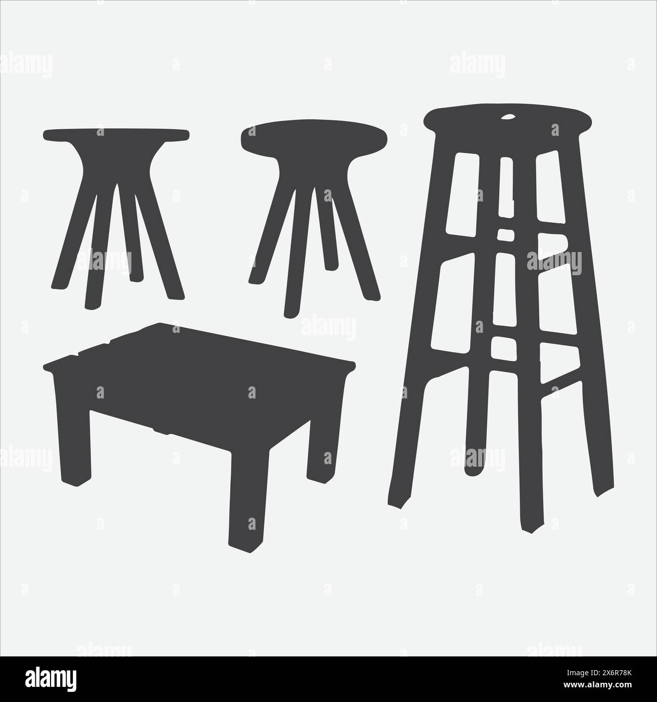 Captivating Wooden Bar Stool Silhouettes, Timeless Elegance and Modern Design Stock Vector