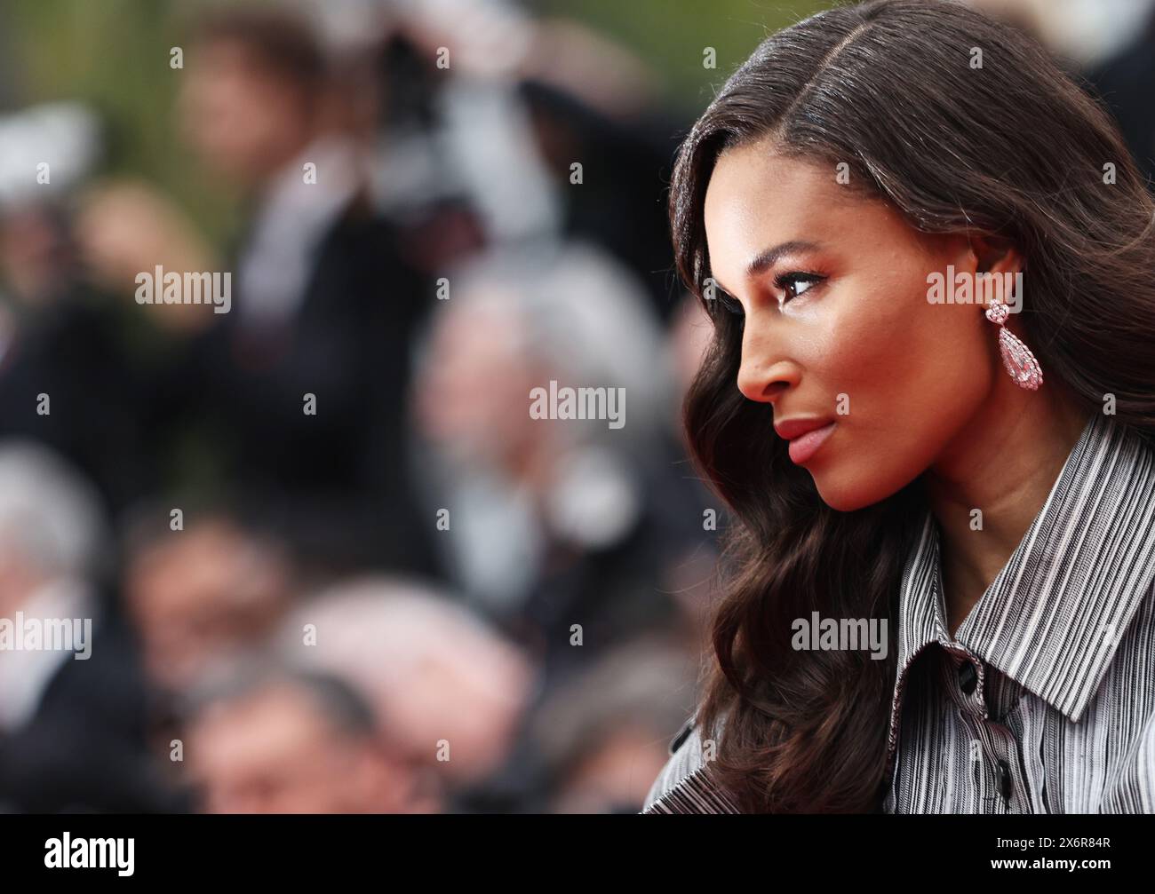 Cannes, France. 15th May, 2024. Model Cindy Bruna arrives for the screening of the film 'Furiosa: A Mad Max Saga' at the 77th edition of the Cannes Film Festival in Cannes, southern France, on May 15, 2024. Credit: Gao Jing/Xinhua/Alamy Live News Stock Photo