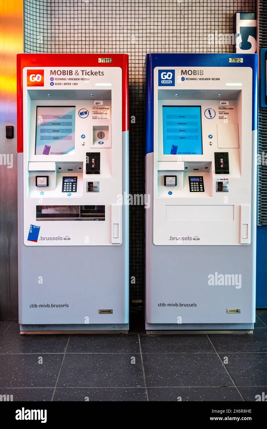 Mobib Machine Laeken, Brussels Capital, Belgium - May 12, 2024 - Mobib ticket vending ...