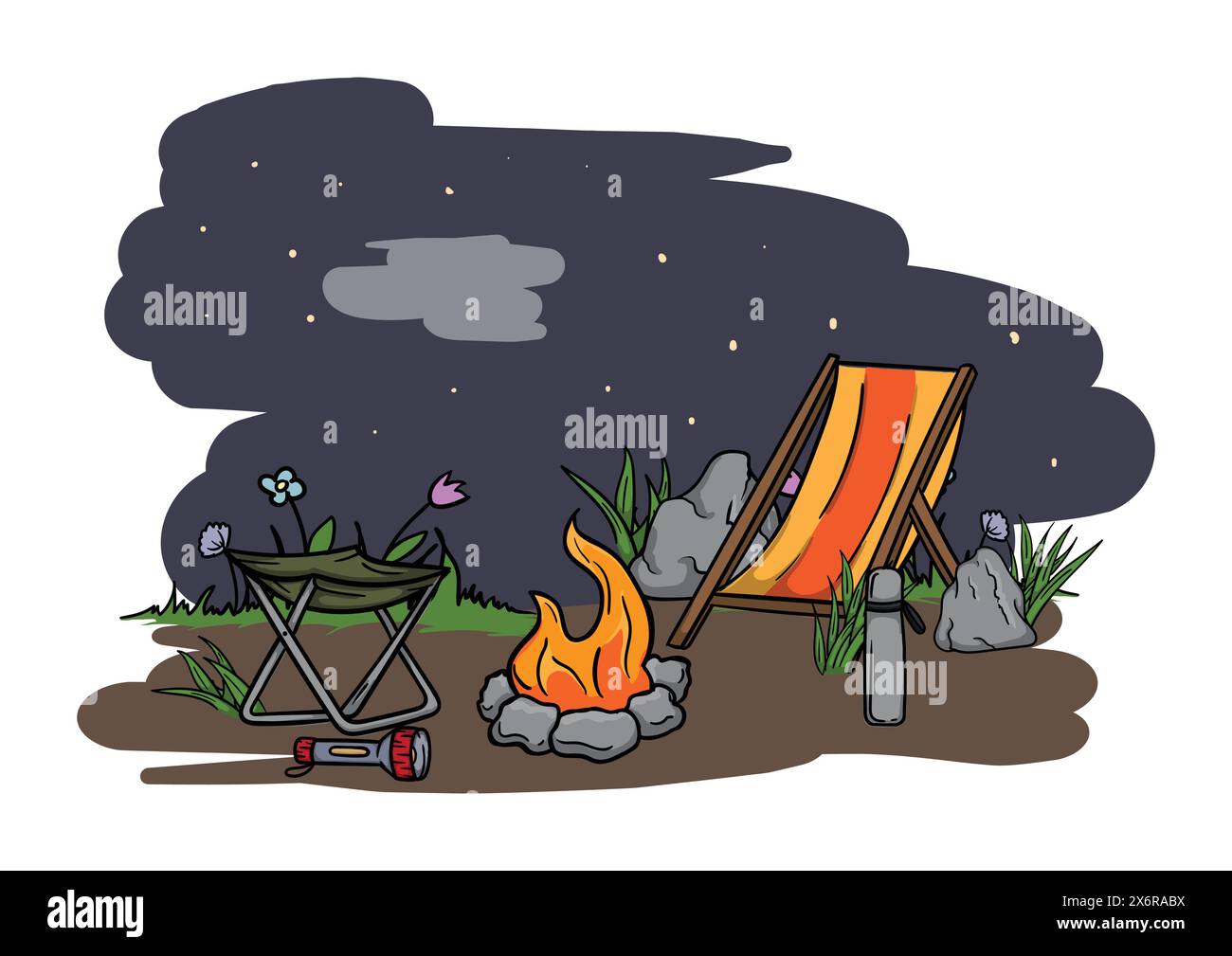 Hiking and camping. Editable vector illustration of a night landscape ...