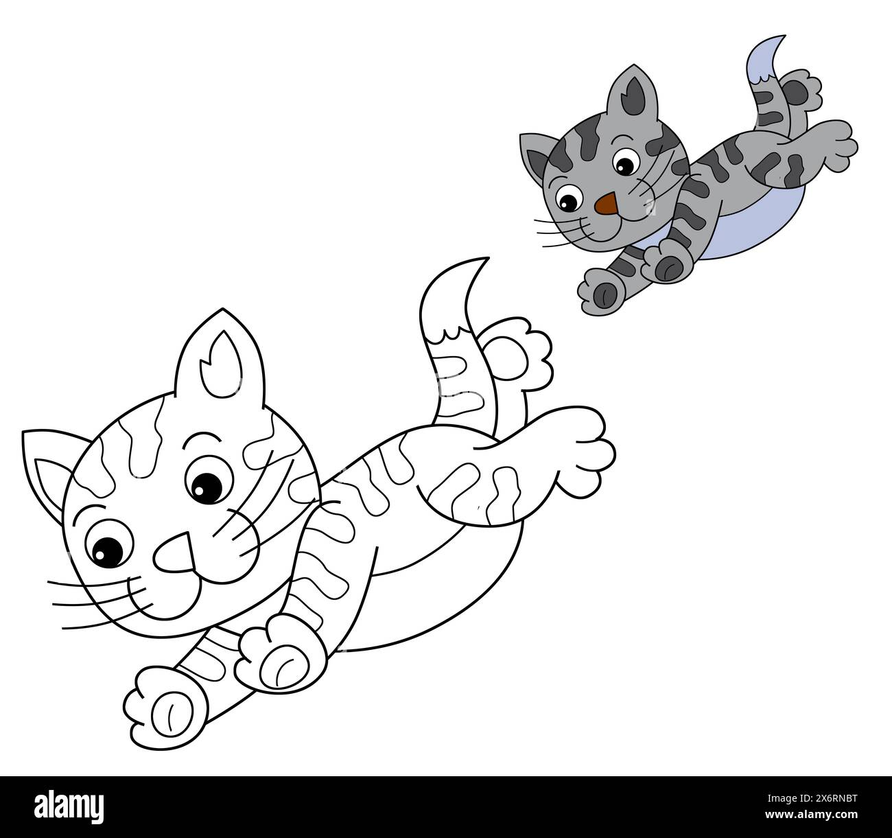cartoon scene with farm ranch cat animal domestic running jumping ...