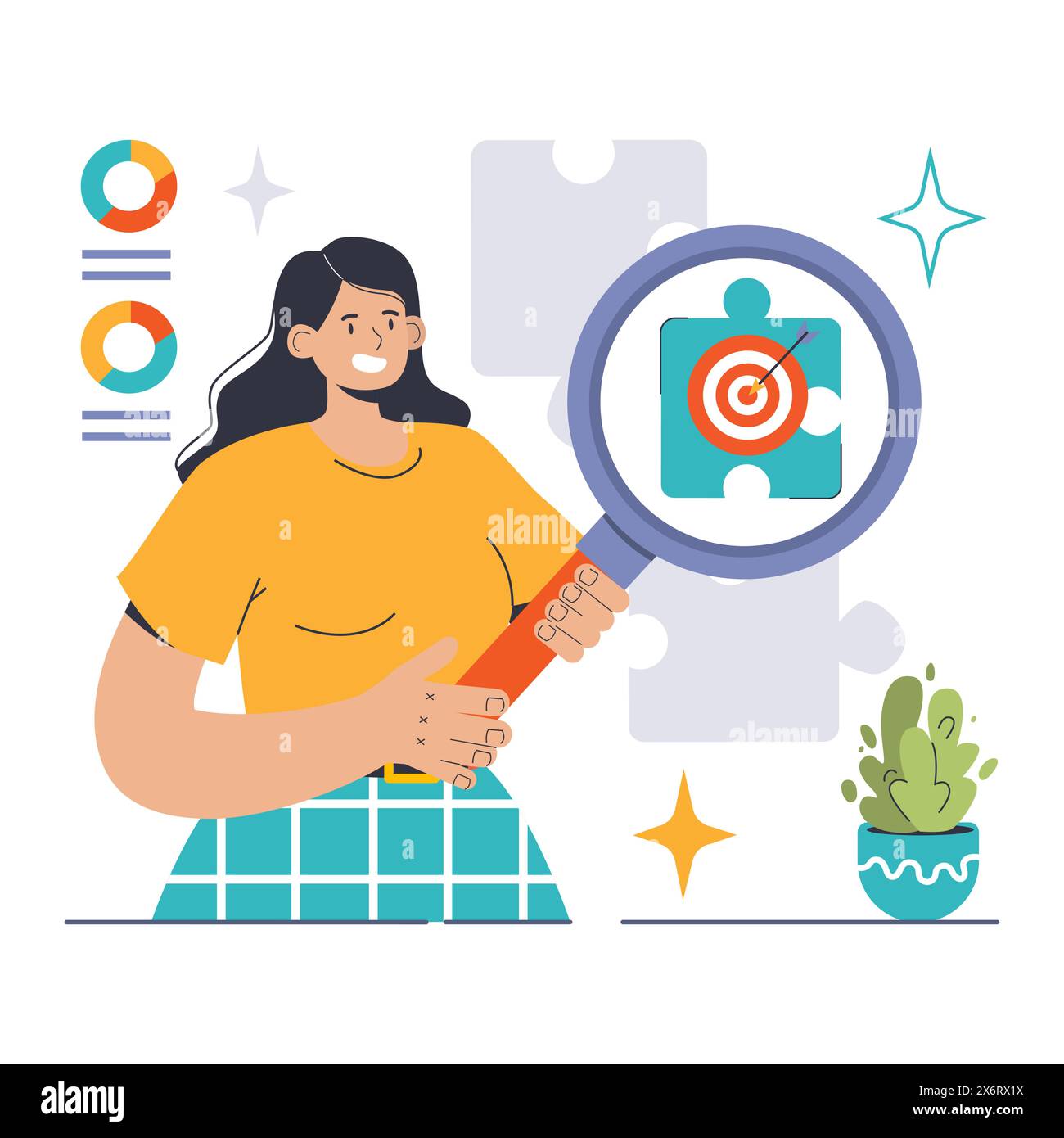 Niche Market concept. Woman analyzing specific audience with a