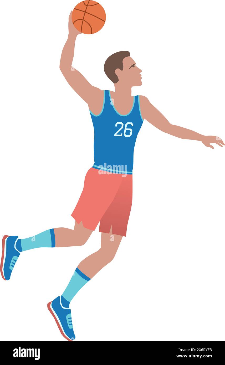 Basketball Player makes a three point Jump Shot. Player leaps into air