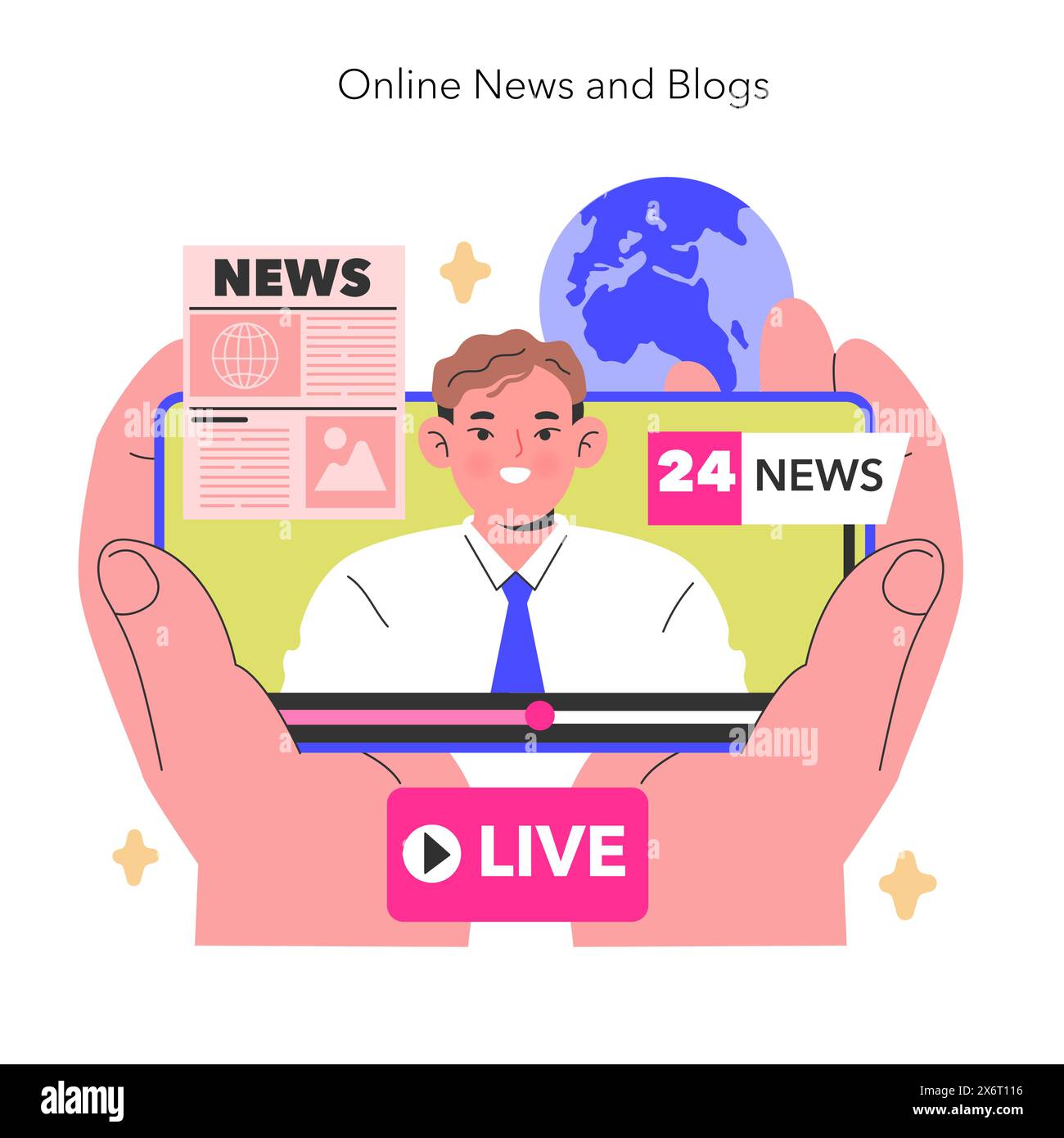 Online News and Blogs concept A digital newsreader presents live ...