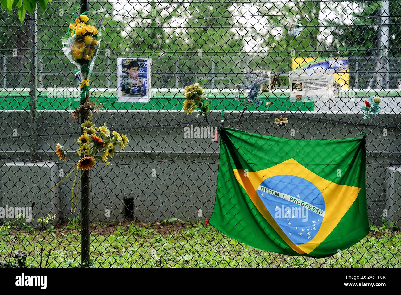 Tributes are placed at the Ayrton Senna Memorial at the Autodromo ...