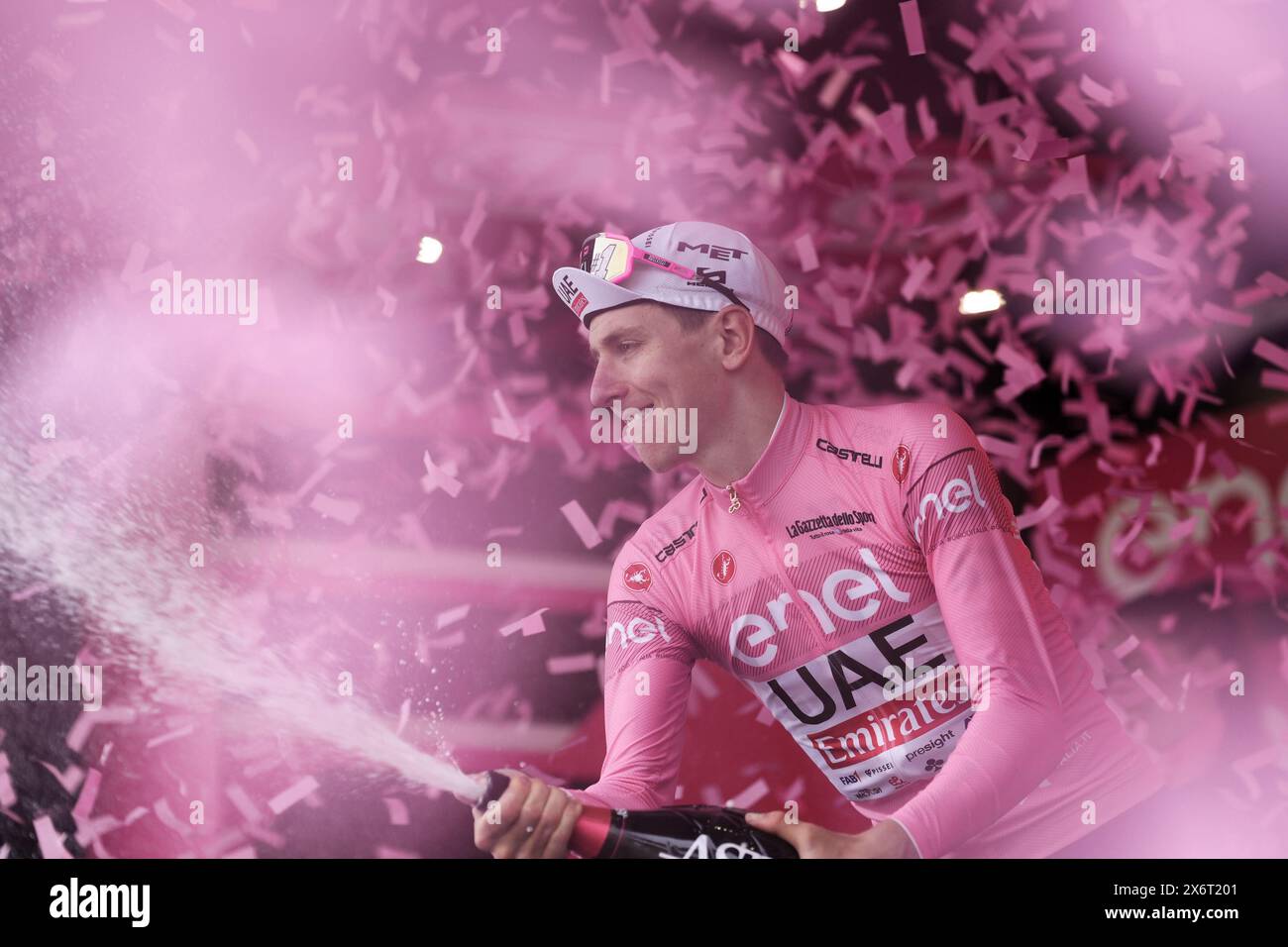 Fano, Italia. 16th May, 2024. Pogacar Tadej (Team Uae Emirates) pink jersey a the ena of the stage 12 of the Giro d'Italia from Martinsicuro to Fano, Italy - Thursday, May 16, 2024 - Sport, Cycling (Photo by Massimo Paolone /LaPresse) Credit: LaPresse/Alamy Live News Stock Photo
