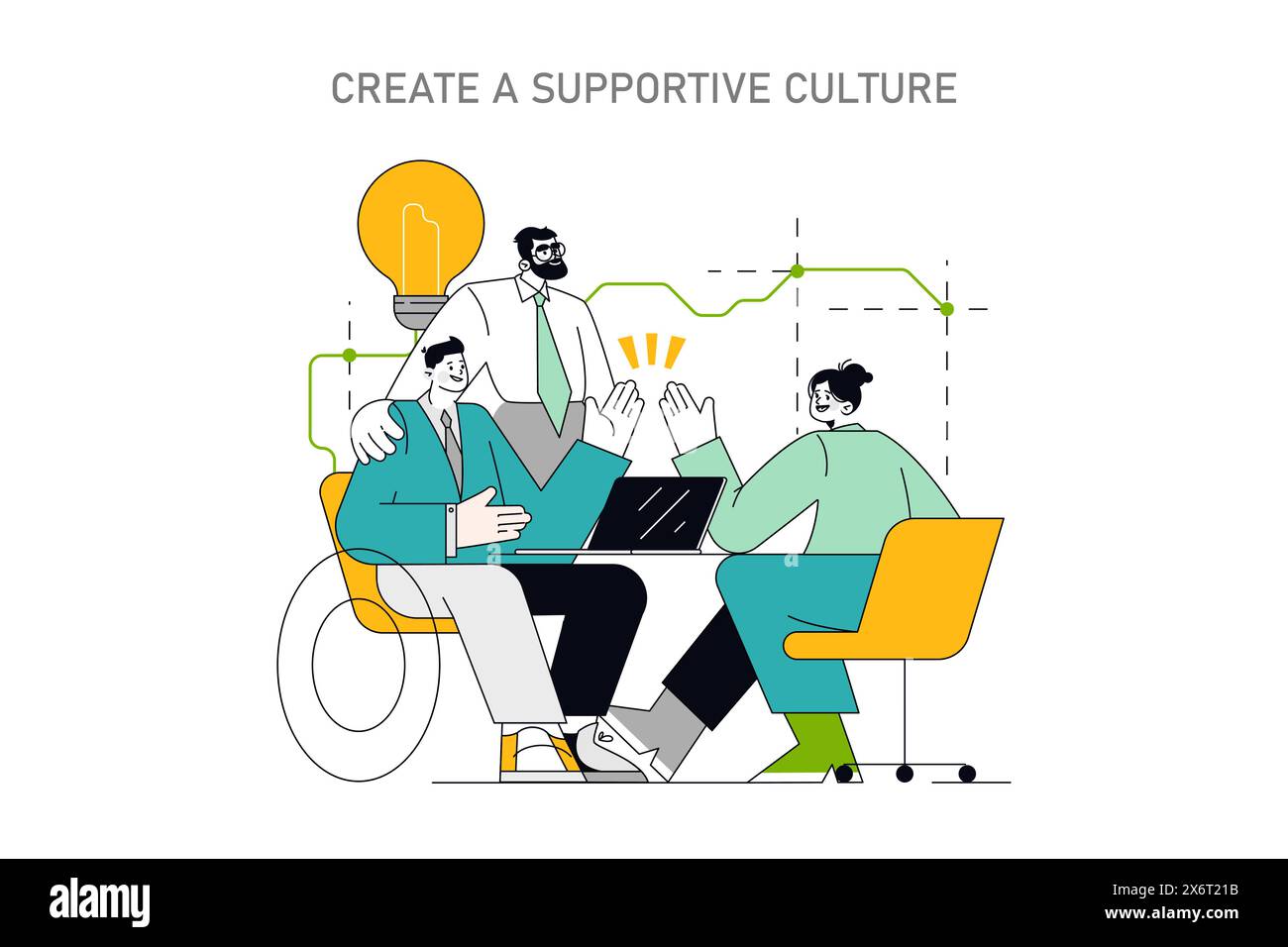Employee well being concept illustration depicts a supportive team