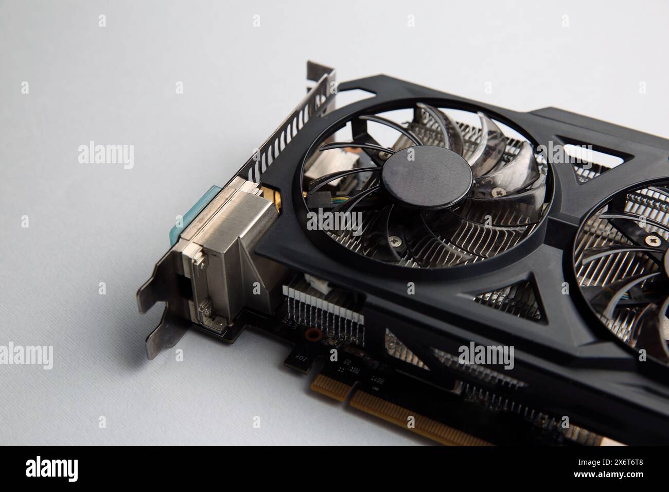 One graphics card on color background, closeup Stock Photo