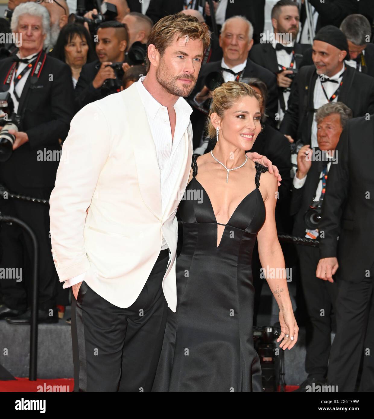 'Furiosa: A Mad Max Saga' film crew: Chris Hemsworth (in Tom Ford), Elsa Pataky (in Armani) 'Furiosa: A Mad Max Saga' Cannes Film Festival Screening  77th Cannes Film Festival  May 15, 2024 credit:Jacky Godard/Photo12 Stock Photo