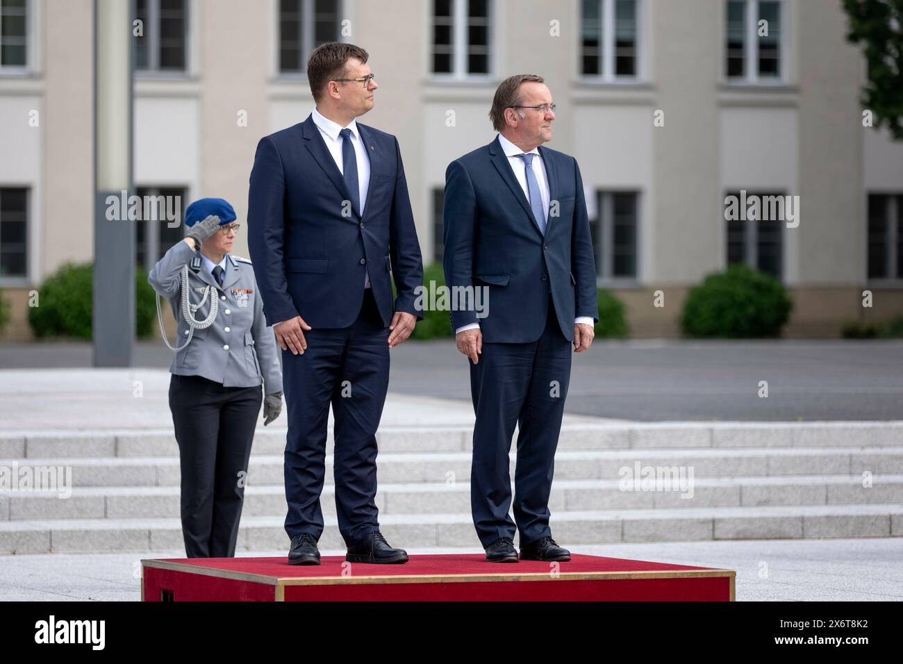 Boris Pistorius (SPD), Federal Minister of Defence and Laurynas Kasciunas, Lithuanian Minister of Defence during the reception with military honours and the wreath-laying ceremony at the BMVg in Berlin, 16 May 2024. Stock Photo