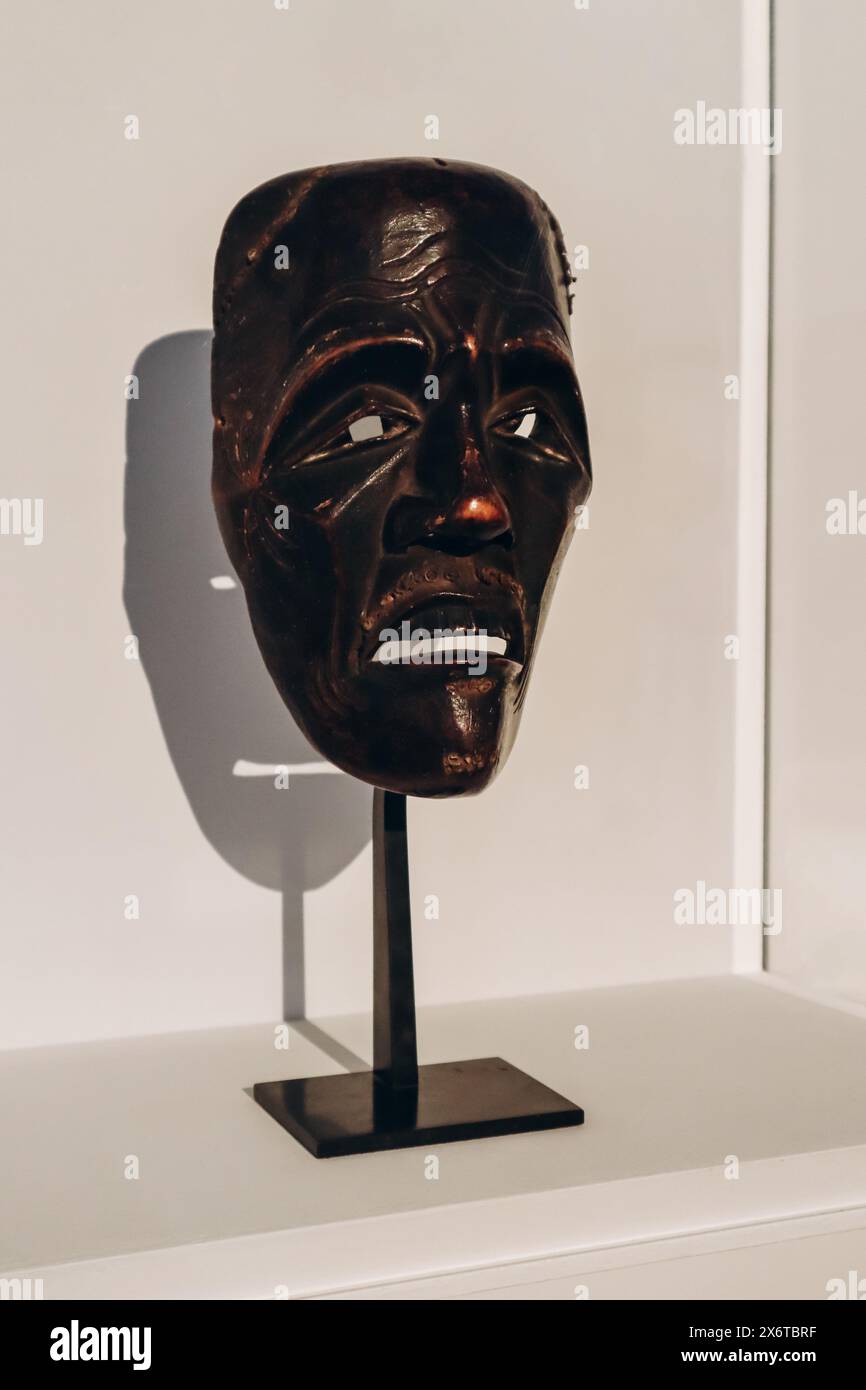 Nice, France - 19 November 2023 : No (Nogaku) theater mask, representing Kojo. Japan, 16th century, Muromachi period, wood and urushi lacquer Stock Photo