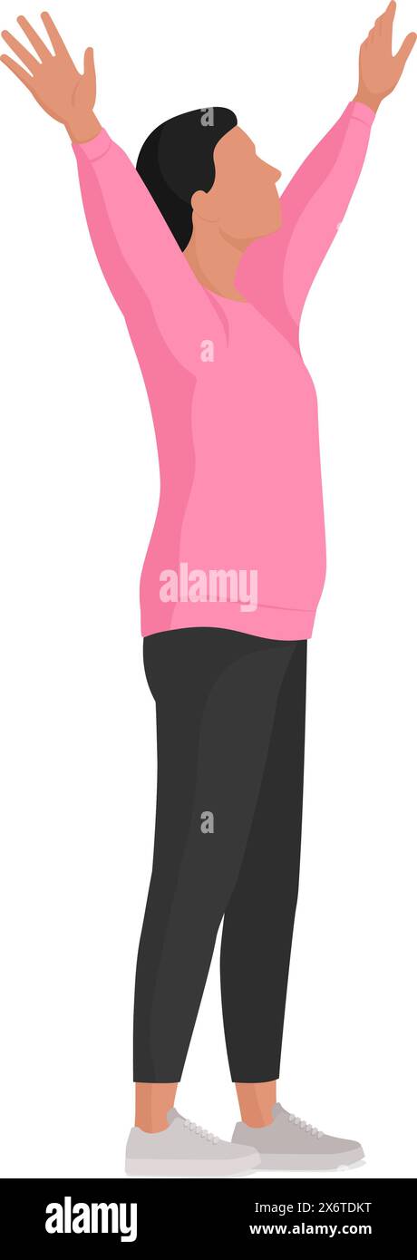Happy woman standing with raised arms, freedom and celebration concept Stock Vector