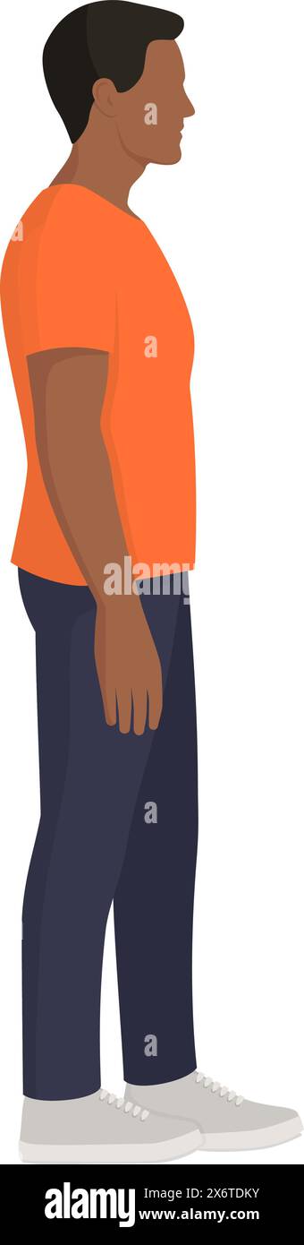 Confident man standing and looking ahead, side view, isolated Stock Vector