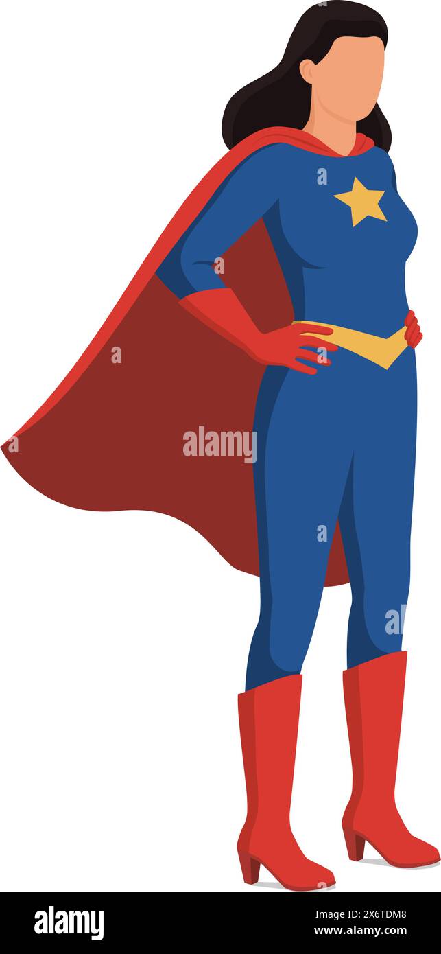 Confident superhero woman standing and posing with arms akimbo: empowerment concept Stock Vector