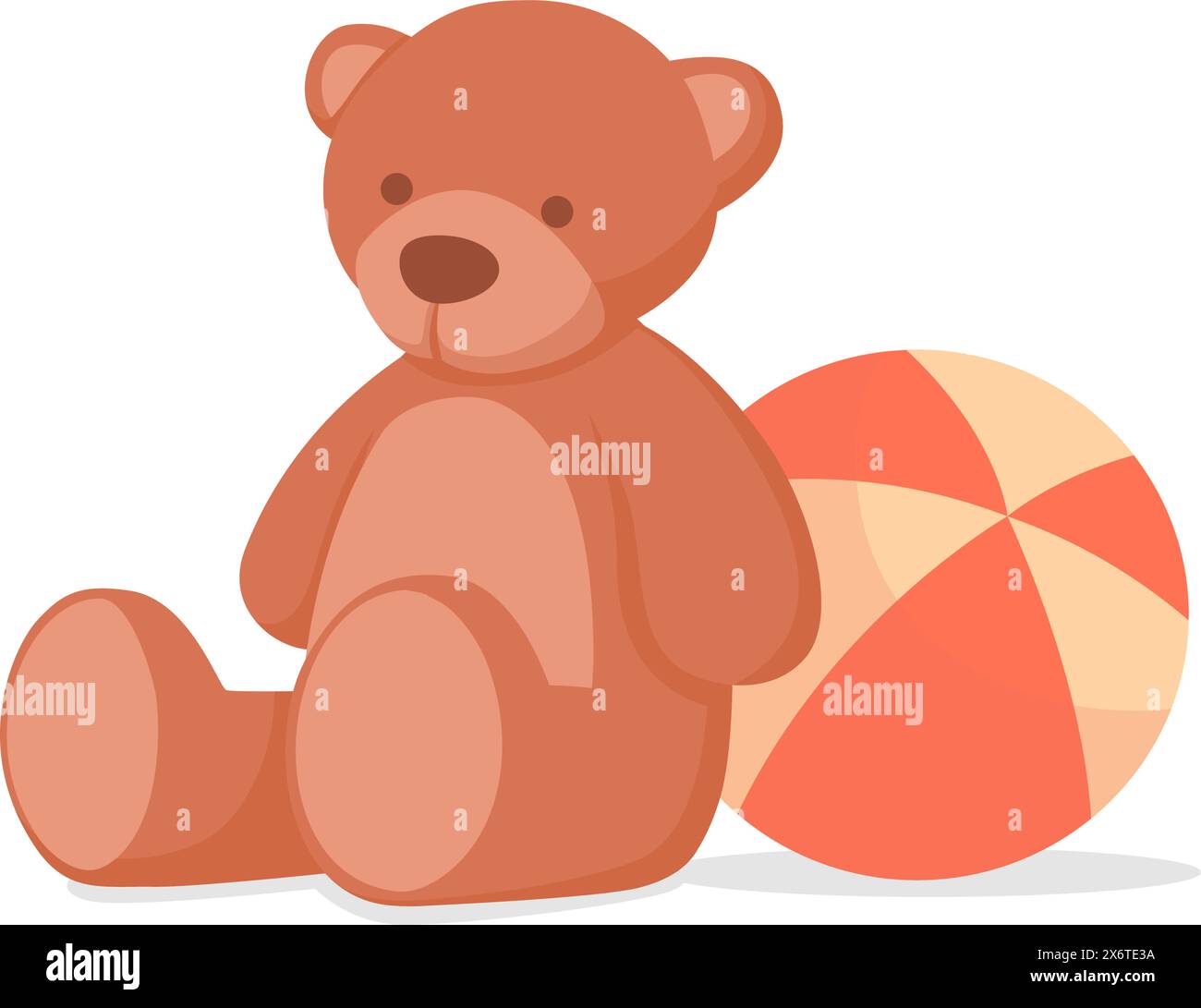 Soft teddy bear plushie and ball, childhood and toys concept Stock Vector