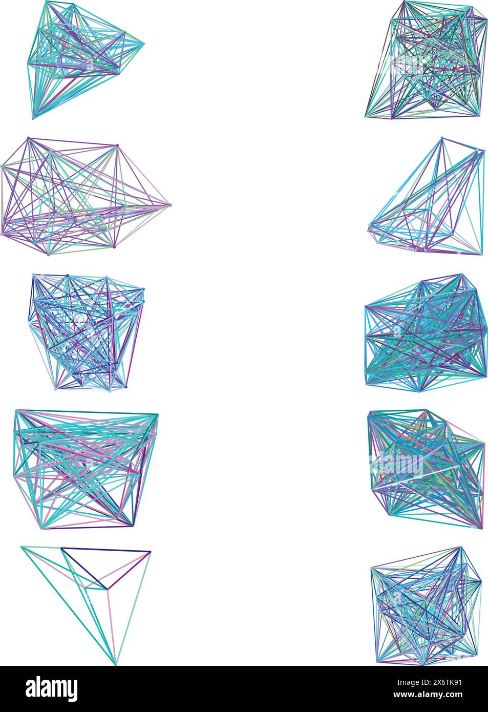 A set of abstract isolated futuristic node network connection design elements. Stock Vector