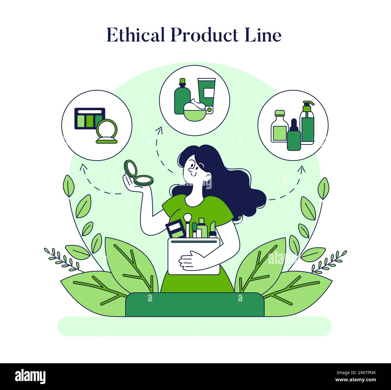 Ethical cosmetics concept. Woman with natural beauty products promoting Ethical cosmetics concept. Woman with natural beauty products promoting