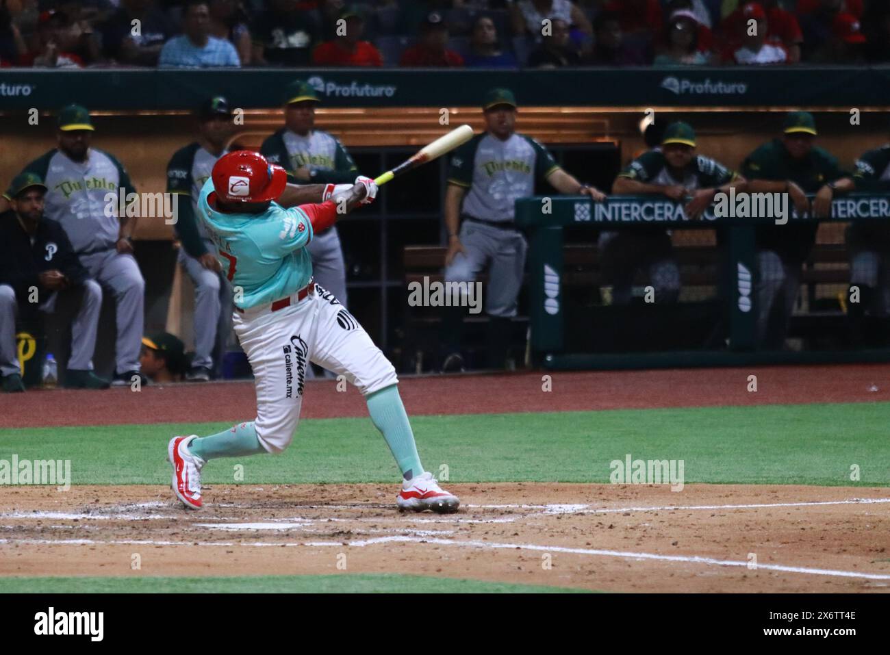 Mexico City, Ciudad de Mexico, Mexico. 16th May, 2024. Jose Pirela #67 of Diablos Rojos hits the ball during the match 3 of the Mexican Baseball League (LMB) between Pericos de Puebla and Diablos Rojos del México, at Alfredo Harp HelÃº Stadium.Â Diablos Rojos defeat Pericos de Puebla 8-7 in extra innings. (Credit Image: © Carlos Santiago/eyepix via ZUMA Press Wire) EDITORIAL USAGE ONLY! Not for Commercial USAGE! Stock Photo