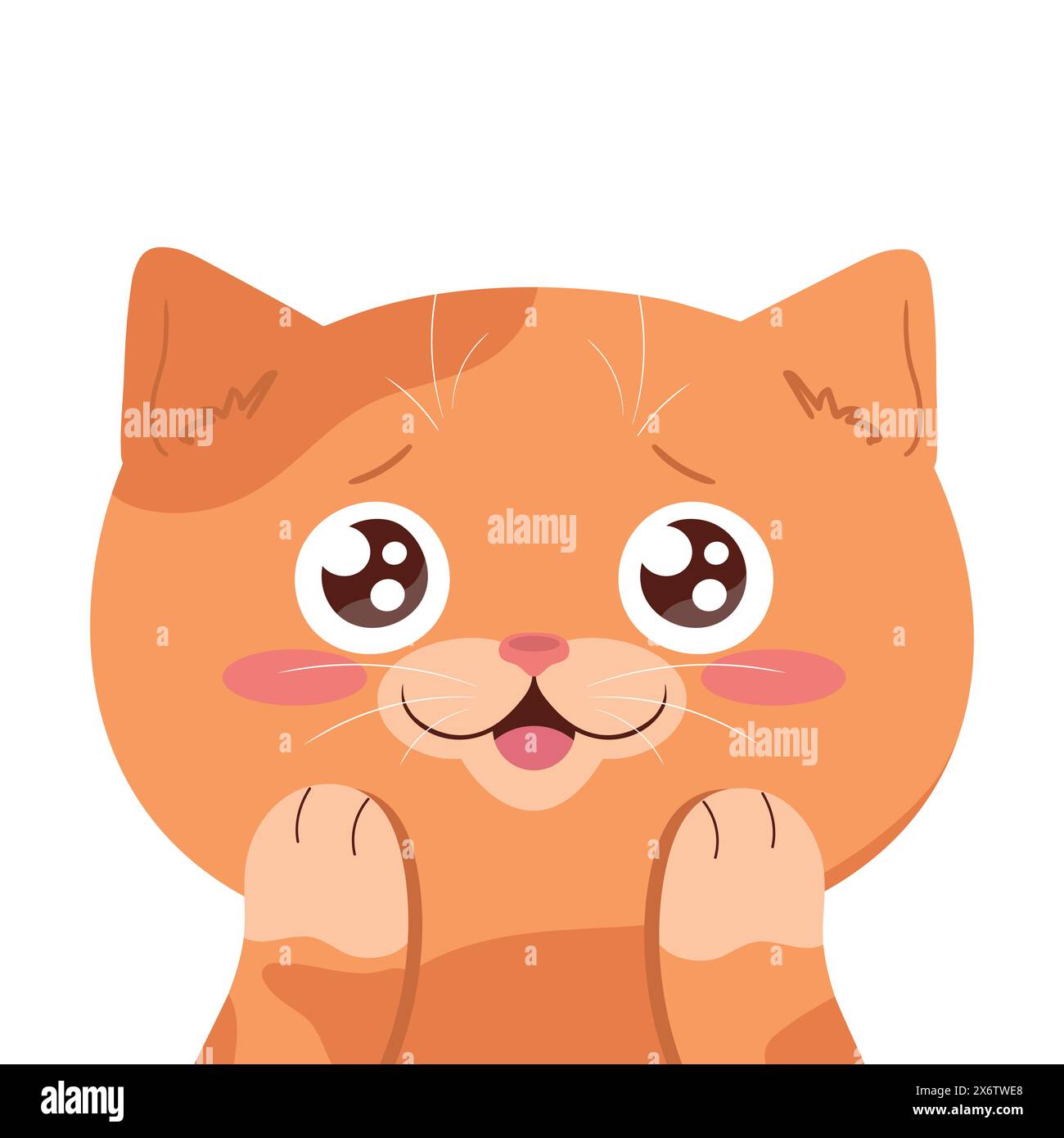 Cute ginger cat is surprised and happy. Cartoon cat character isolated on white background. Vector illustration Stock Vector