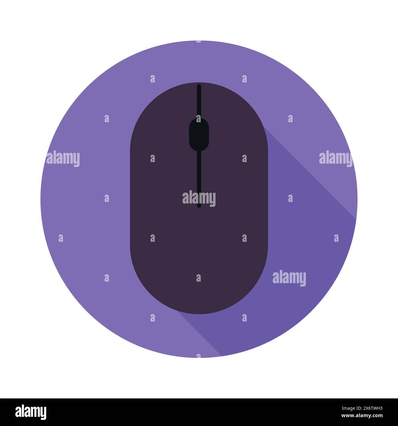 Black wireless computer mouse icon in flat style on round purple background. Vector illustration Stock Vector