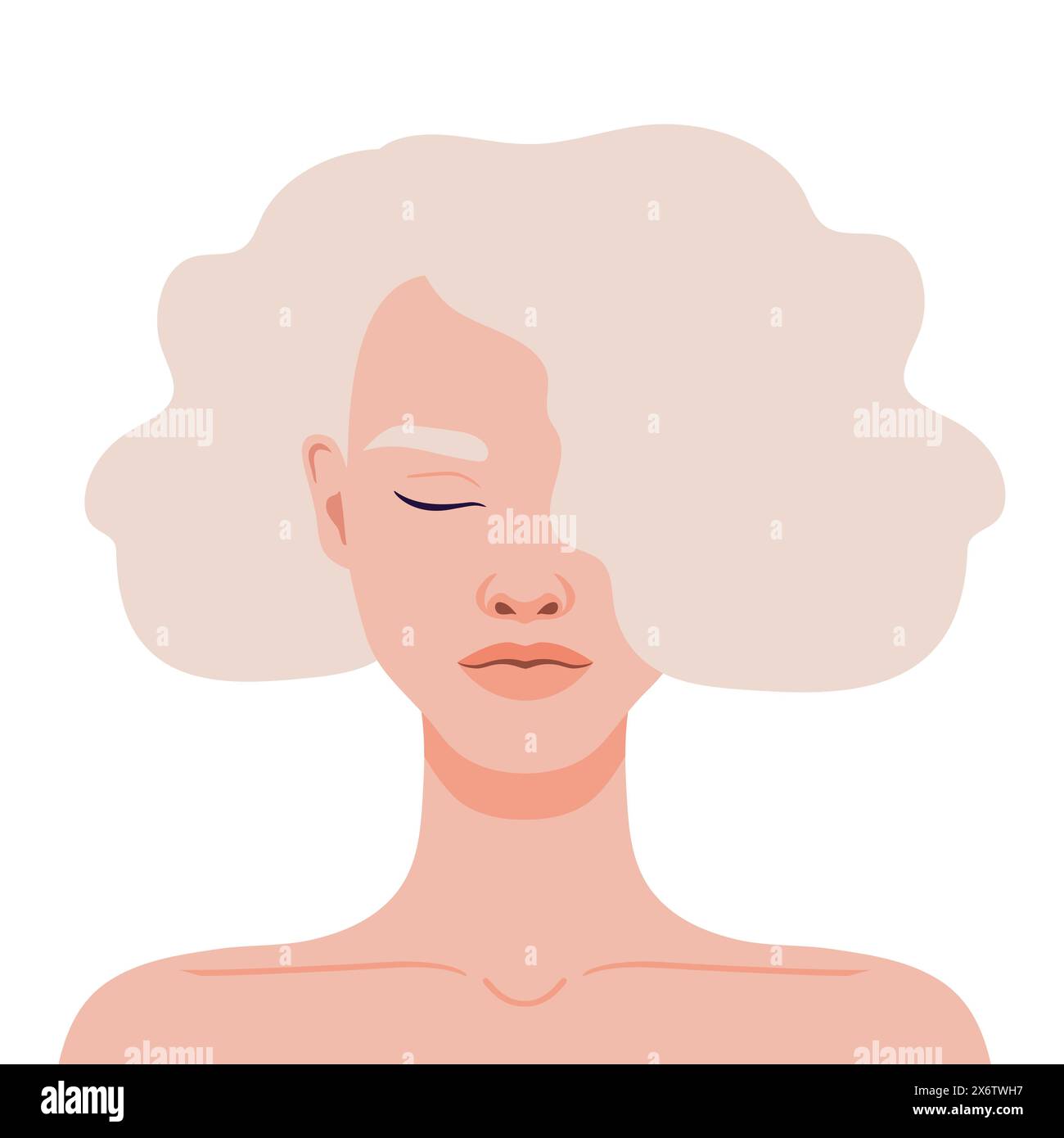 Beautiful blond woman with closed eyes full face portrait. Young female abstract avatar. Vector illustration Stock Vector