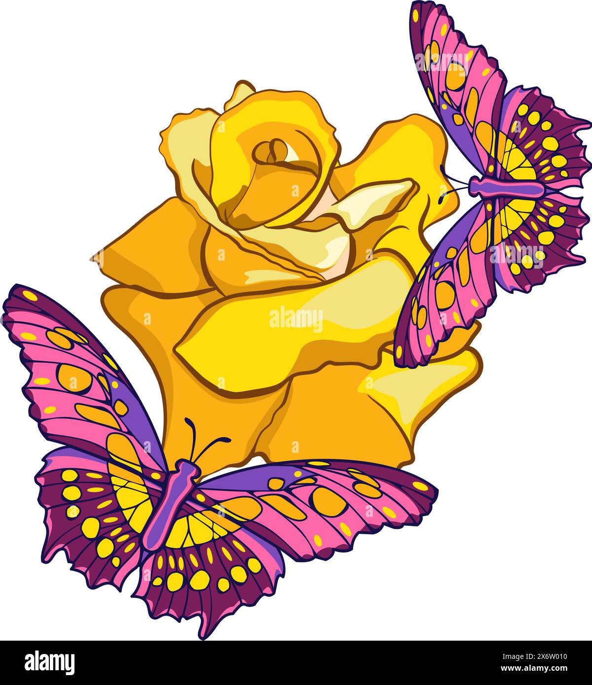 Butterflies on a rose flower vector illustration Stock Vector