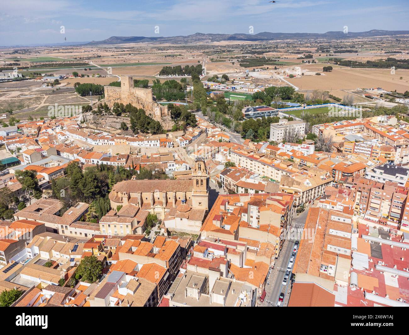 Almansa Castle, National Historical-Artistic Monument, 14th century on Almohad remains, Almansa, Albacete province, Castilla-La Mancha, Spain. Stock Photo