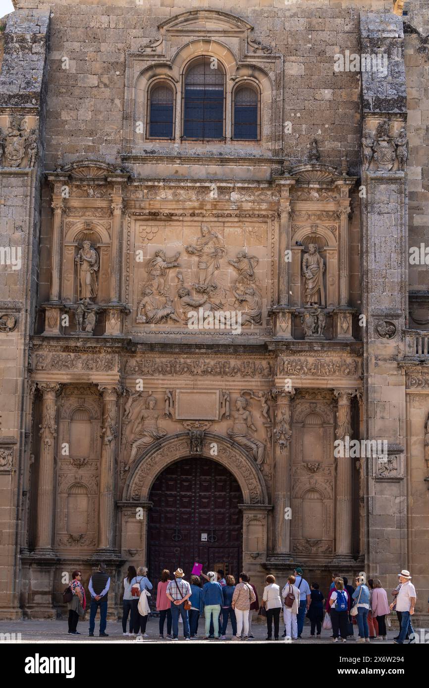 tourists in front Sacred Chapel of the Savior of the World, temple built under the patronage of Francisco de los Cobos as a pantheon, Úbeda, Jaén province, Andalusia, Spain. Stock Photo