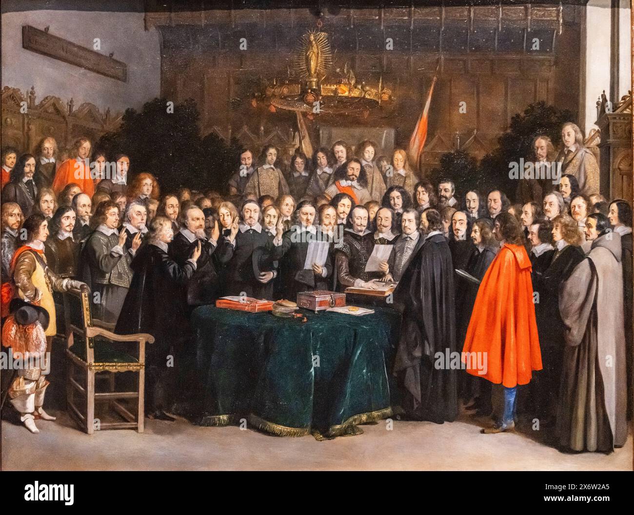 The Ratification of the Treaty of Münster, Gerard ter Borch, oil on cooper, 1648, Amsterdam, Netherlands. Stock Photo