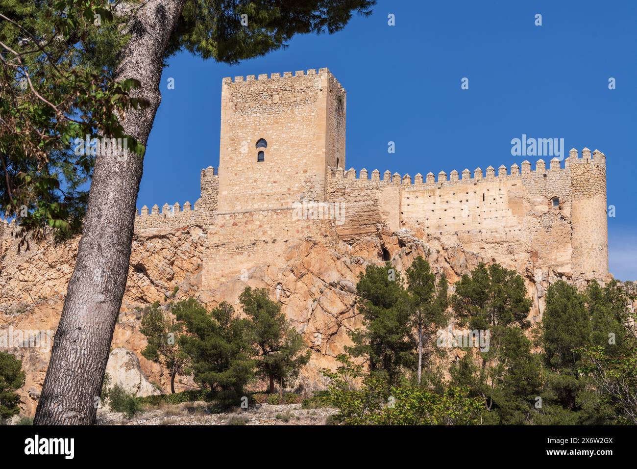 Almansa Castle, National Historical-Artistic Monument, 14th century on Almohad remains, Almansa, Albacete province, Castilla-La Mancha, Spain. Stock Photo
