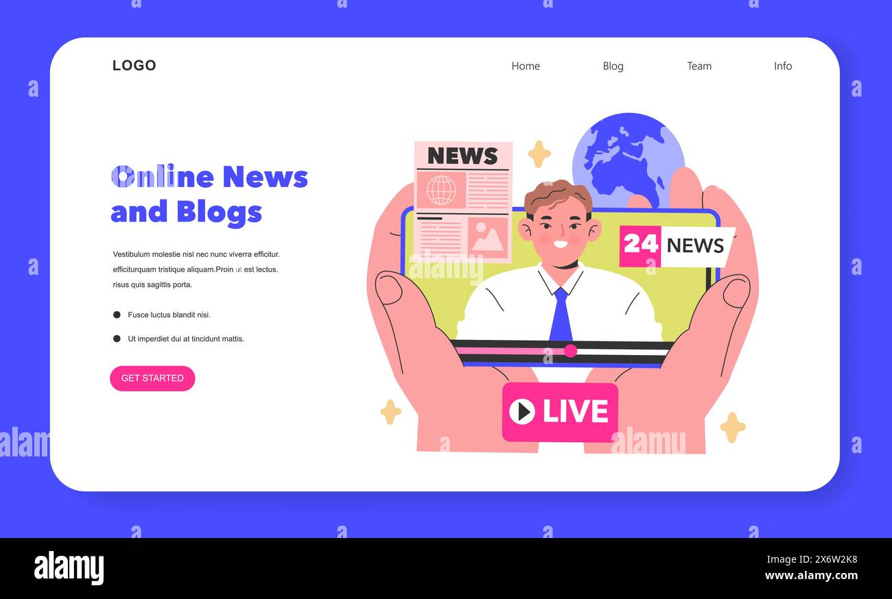 Online News and Blogs concept A digital newsreader presents live ...