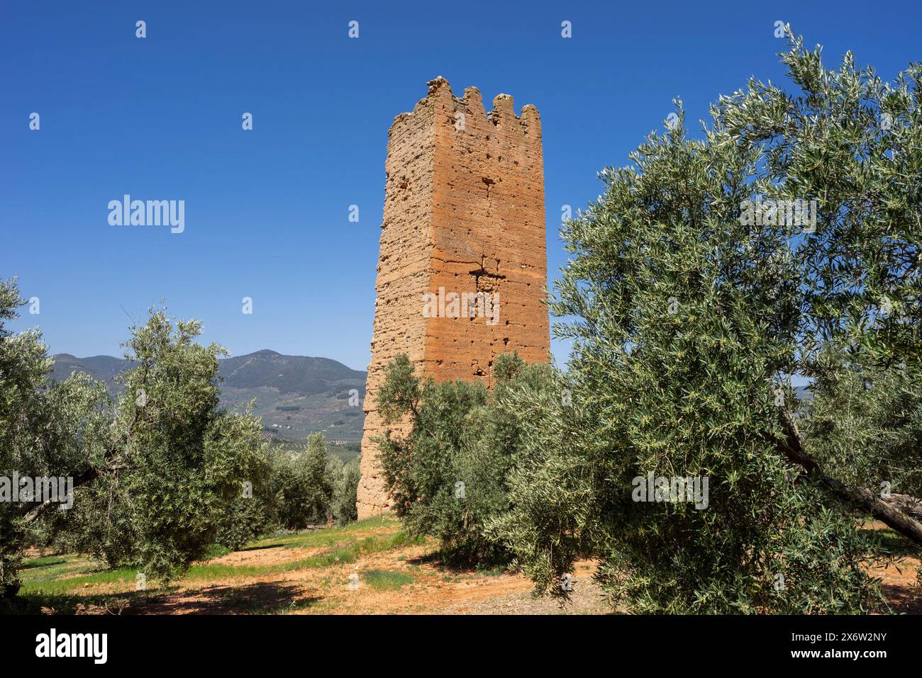 towers of Santa Catalina, fortified tower from the Muslim period, Orcera, Jaén province, Andalusia, Spain. Stock Photo