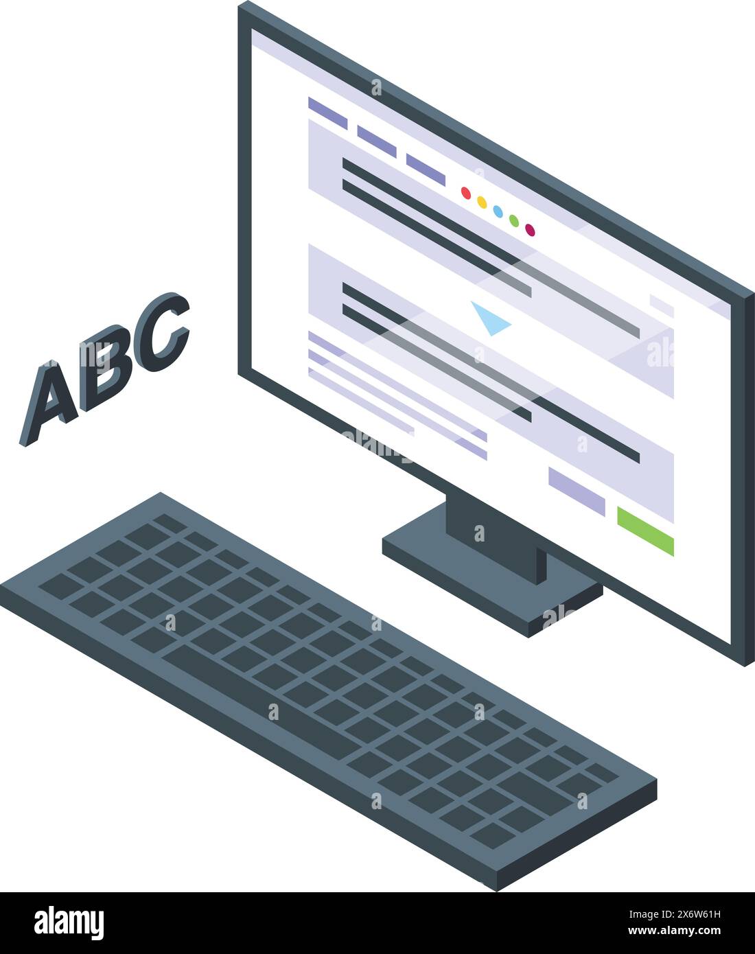 Modern isometric computer workspace vector illustration with ...