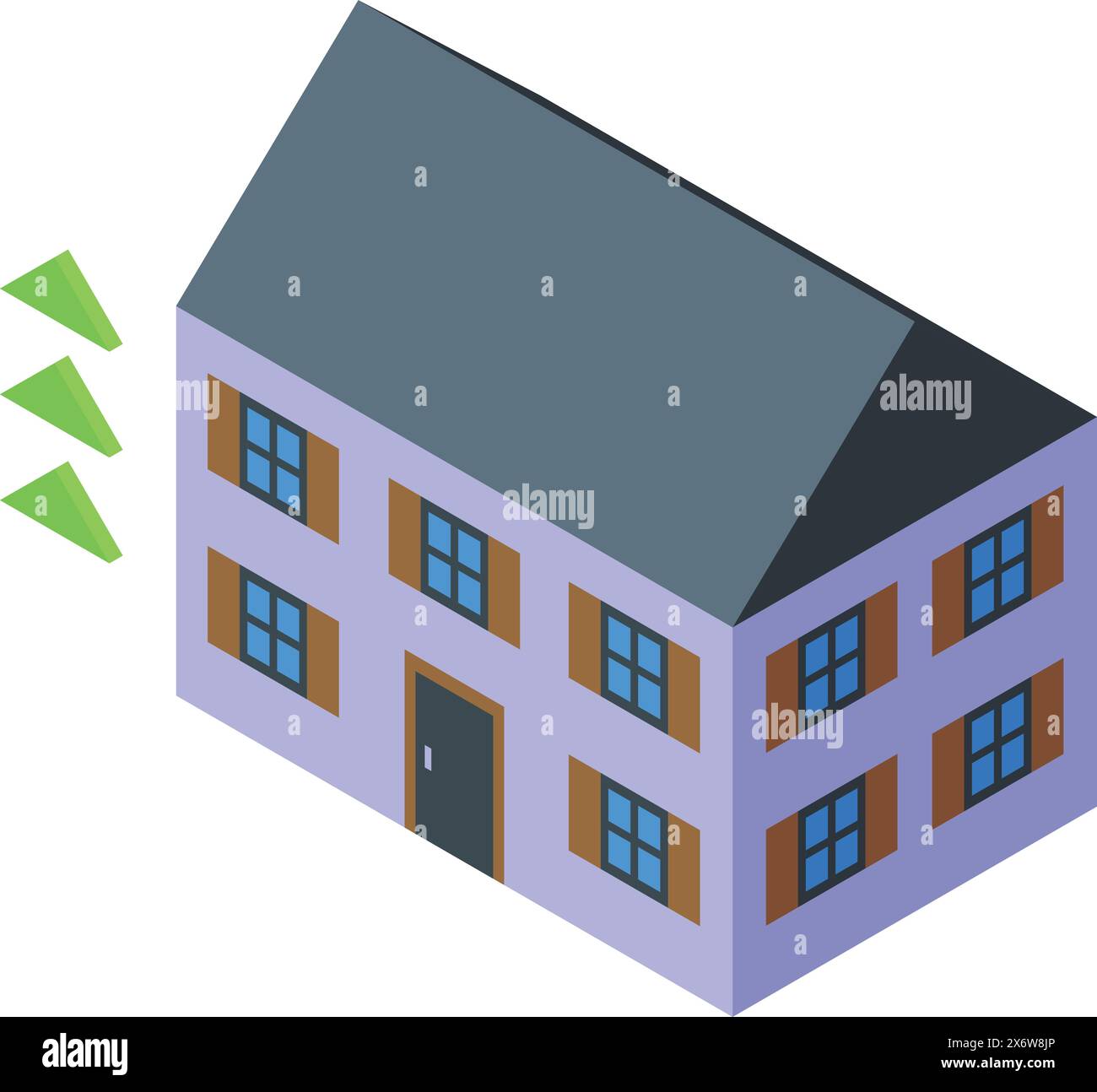 Vector graphic of a stylized isometric house with small green trees on ...