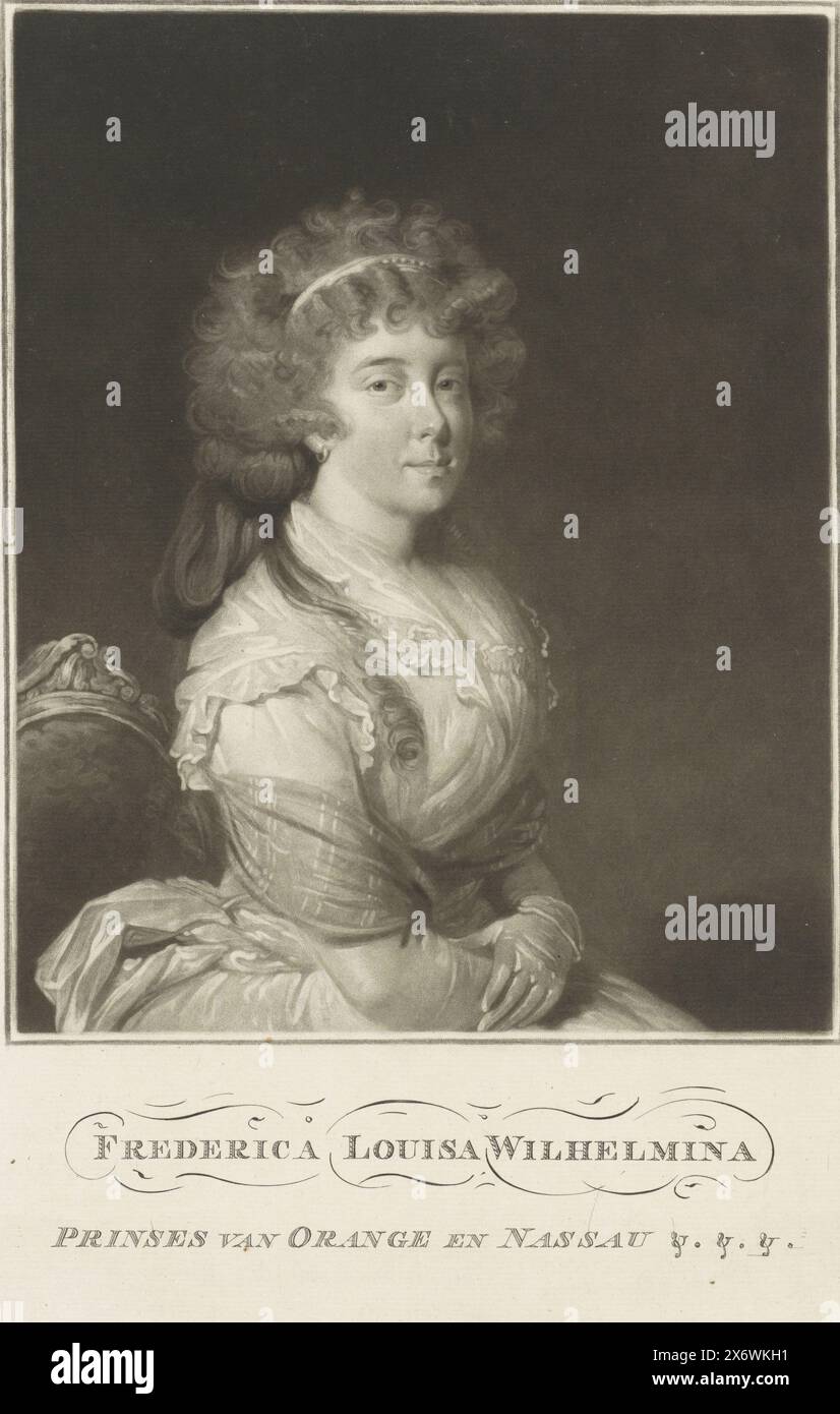 Portrait of Louise, Princess of Orange-Nassau, Portrait of Louise in a rectangle. Her name and titles in the bottom margin., print, print maker: anonymous, Low Countries, 1785 - 1849, paper, height, 419 mm × width, 303 mm Stock Photo