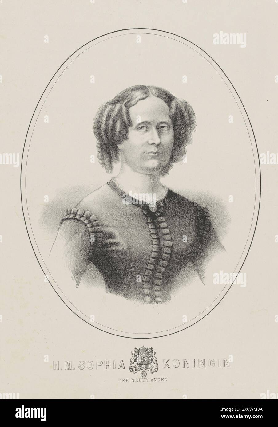 Portrait of Sophie of Württemberg, Portrait of Sophie in an oval. Her name and title in the bottom margin., print, print maker: anonymous, Netherlands, 1849 - 1899, paper, height, 504 mm × width, 400 mm Stock Photo