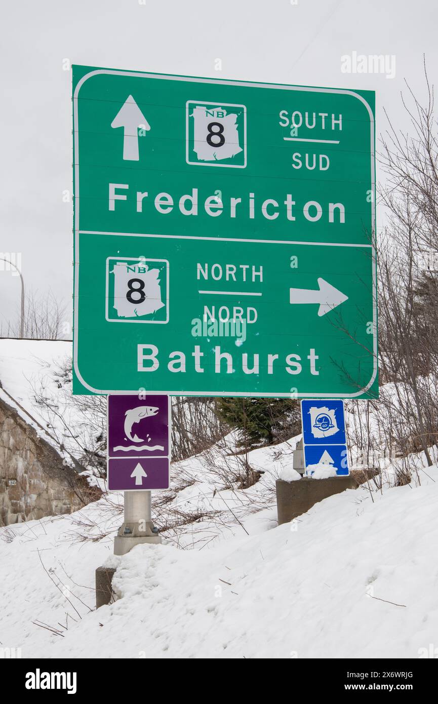 Highway sign on NB 8 in Miramichi, New Brunswick, Canada Stock Photo