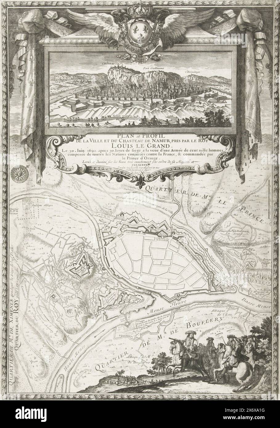 Map of the city of Namur with the castle, besieged and captured by the ...