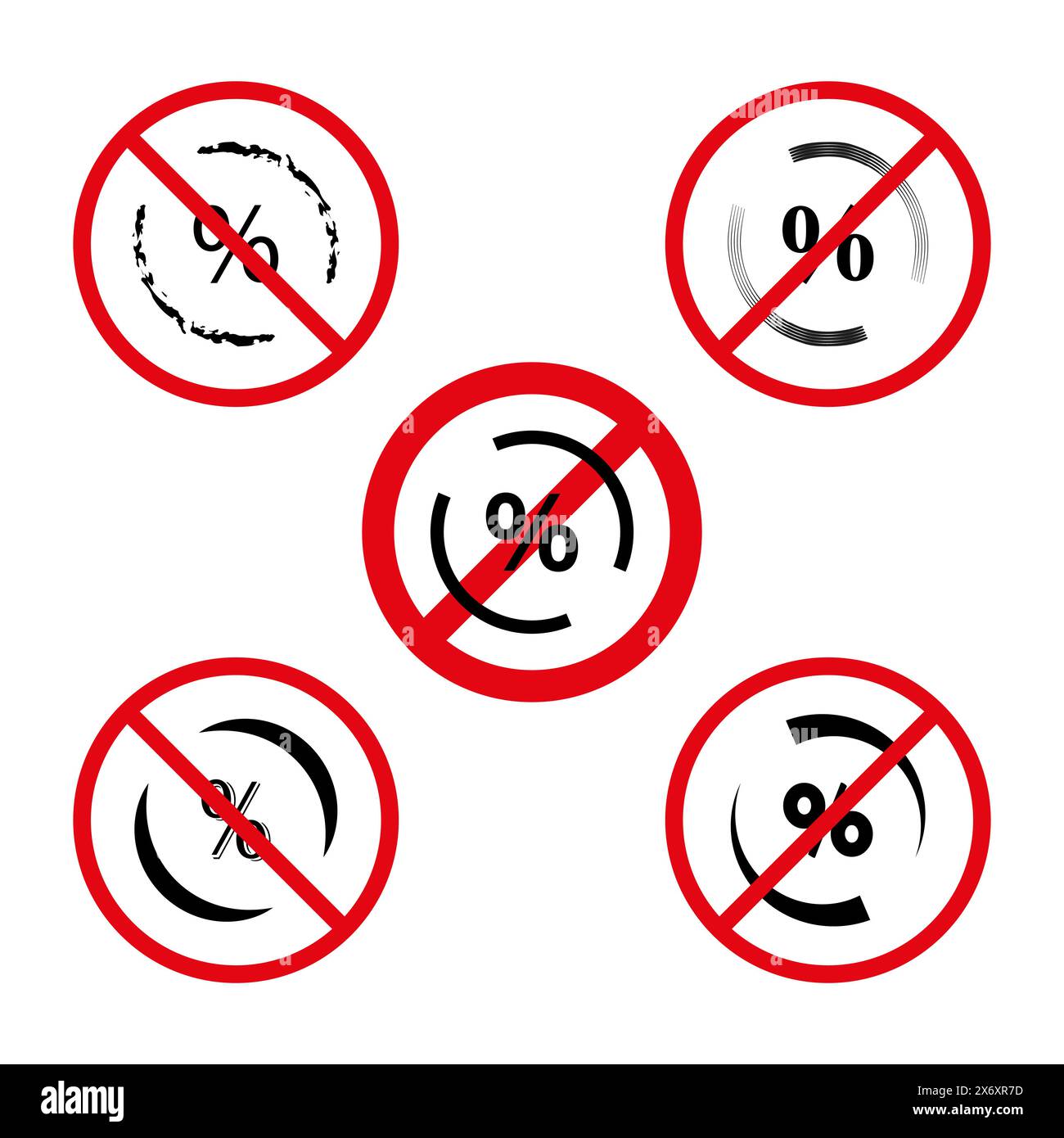 No discount signs set. Prohibited percent symbols. Vector sale