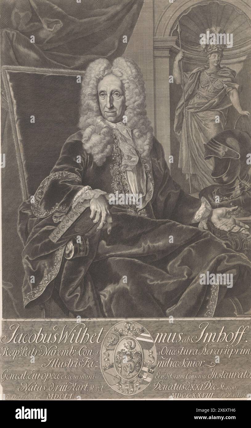 Portrait of Jacobus Wilhelmus Imhof, print, print maker: Johann Wilhelm Windter, (mentioned on object), after drawing by: Paul Decker (II), (mentioned on object), Germany, 1731, paper, engraving, etching, height, 491 mm × width, 320 mm Stock Photo